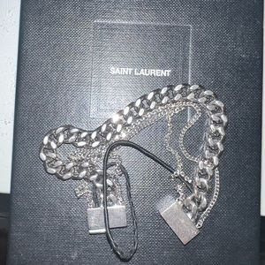 Saint Laurent Bracelet Silver and Cotton Chain